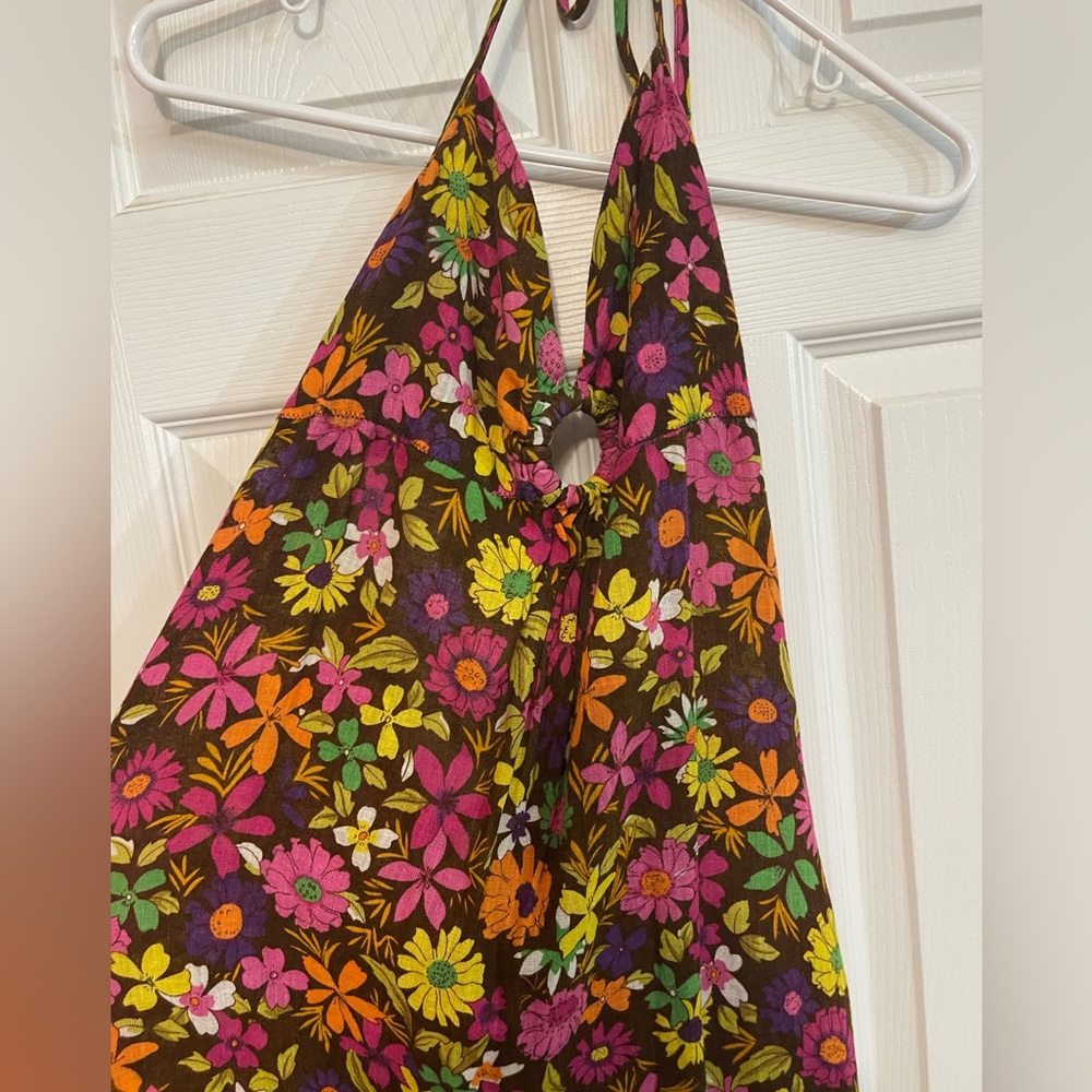 Free People Vintage Floral Linen Blend Halter Top Midi Dress